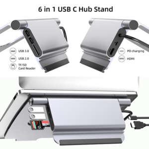Aluminum Ergonomic Laptop Stand with USB-C Hub Station